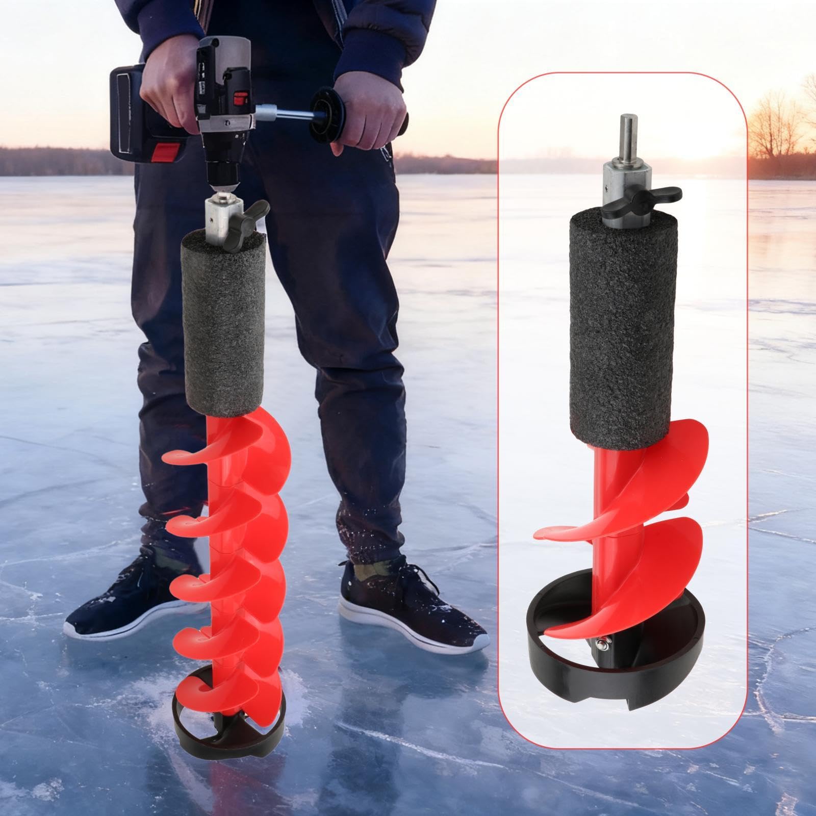 Icebohrer Eisbohrer Eisangeln Bohrer Aluminiumlegierung Metall Eisbohrer Set Robustes Gerät Energiesparend für Angeltouren Winteraktivitäten Seen Flüsse Meere leichte Winter Outdoor Ausrüstung, 50cm