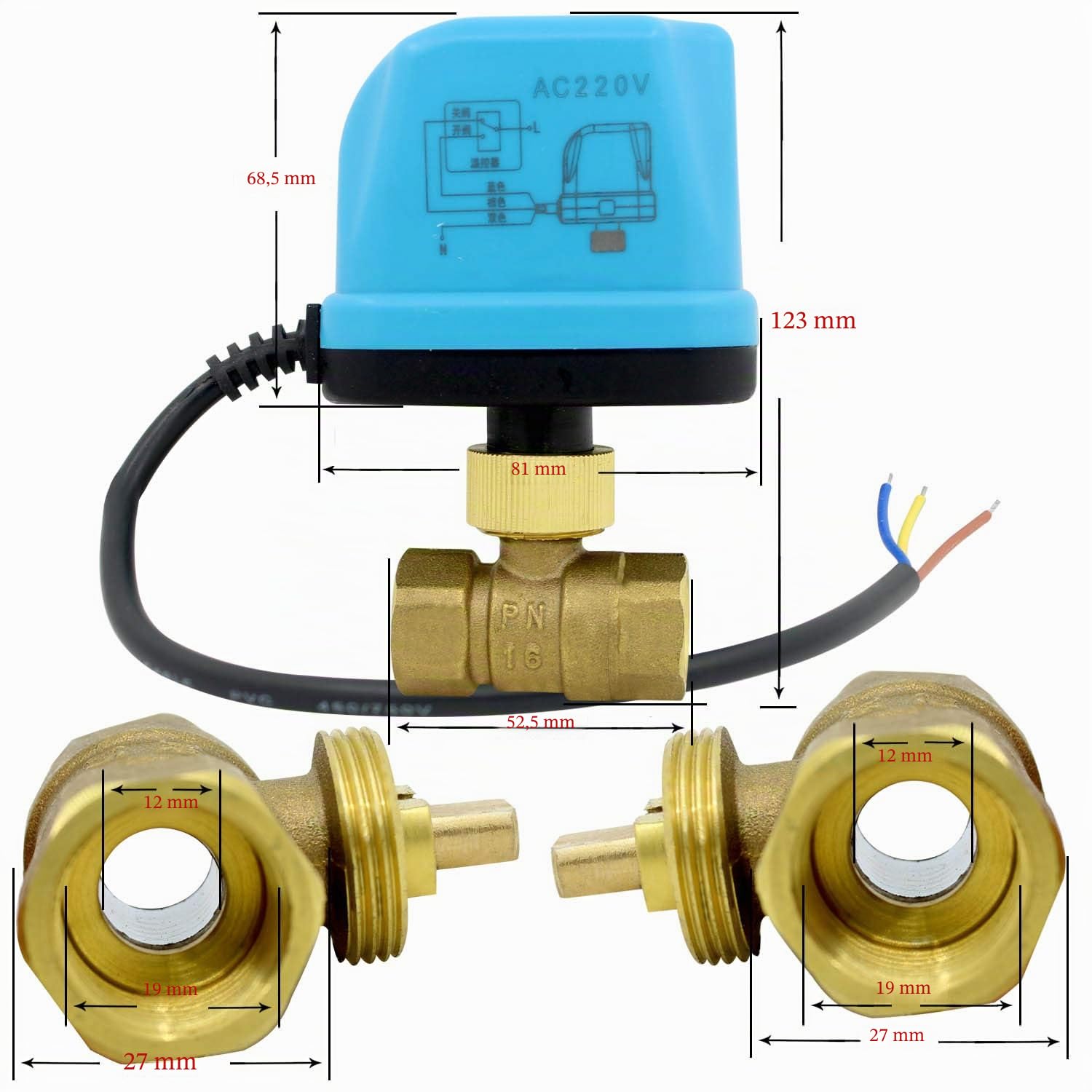 DC 12V vanne motorisée 2 voies 1/2 3/4 1 1-1/4 pouce electrovanne 12v eau 3/4 vanne electrique 12 volts (DN15 (1/2"))