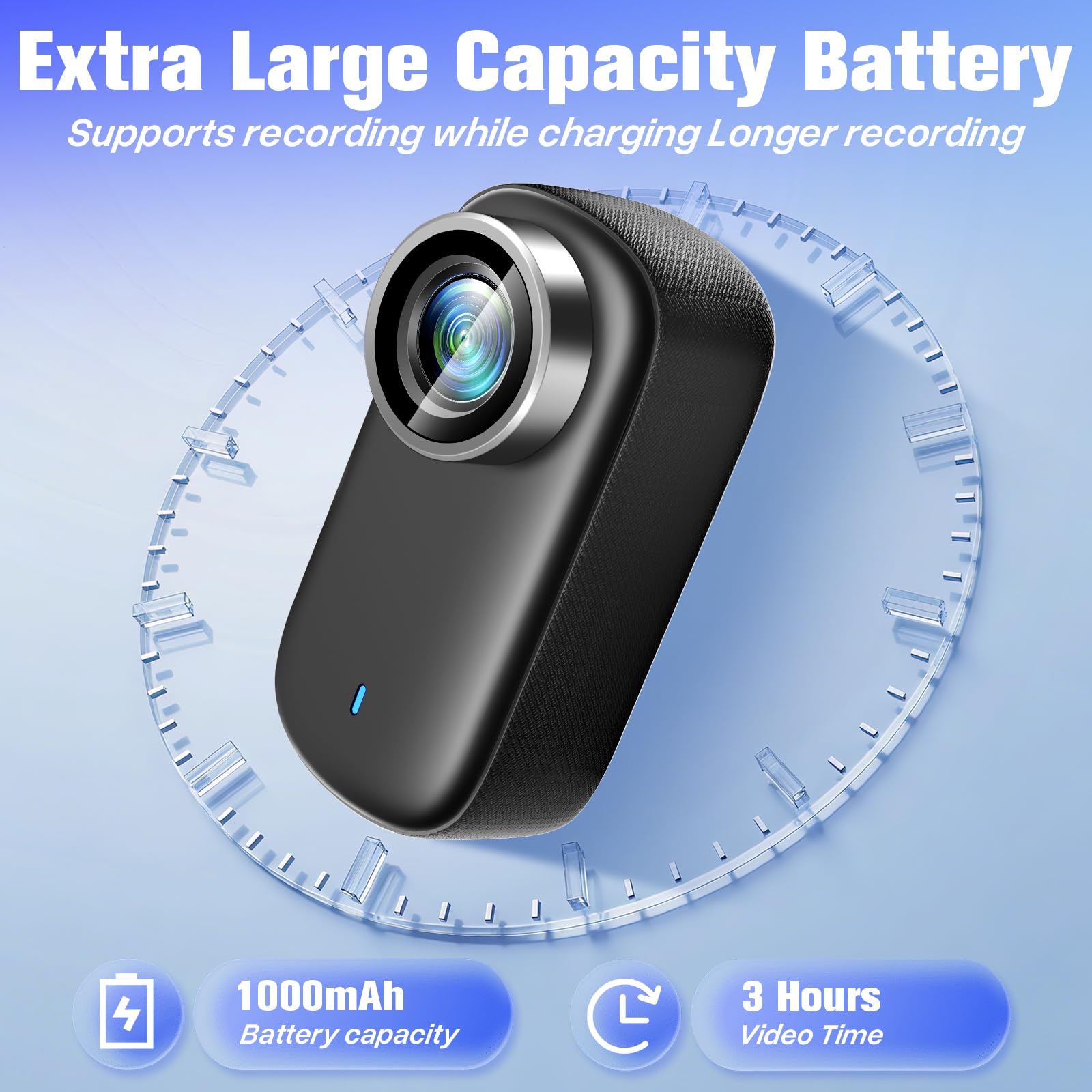 Action Cam 4K WiFi, mini videocamera per casco 150° e display da | 1000 mAh 3 ore di registrazione, magnete e accessori, app Viidure, IP65, registrazione verticale 2K durante la ricarica