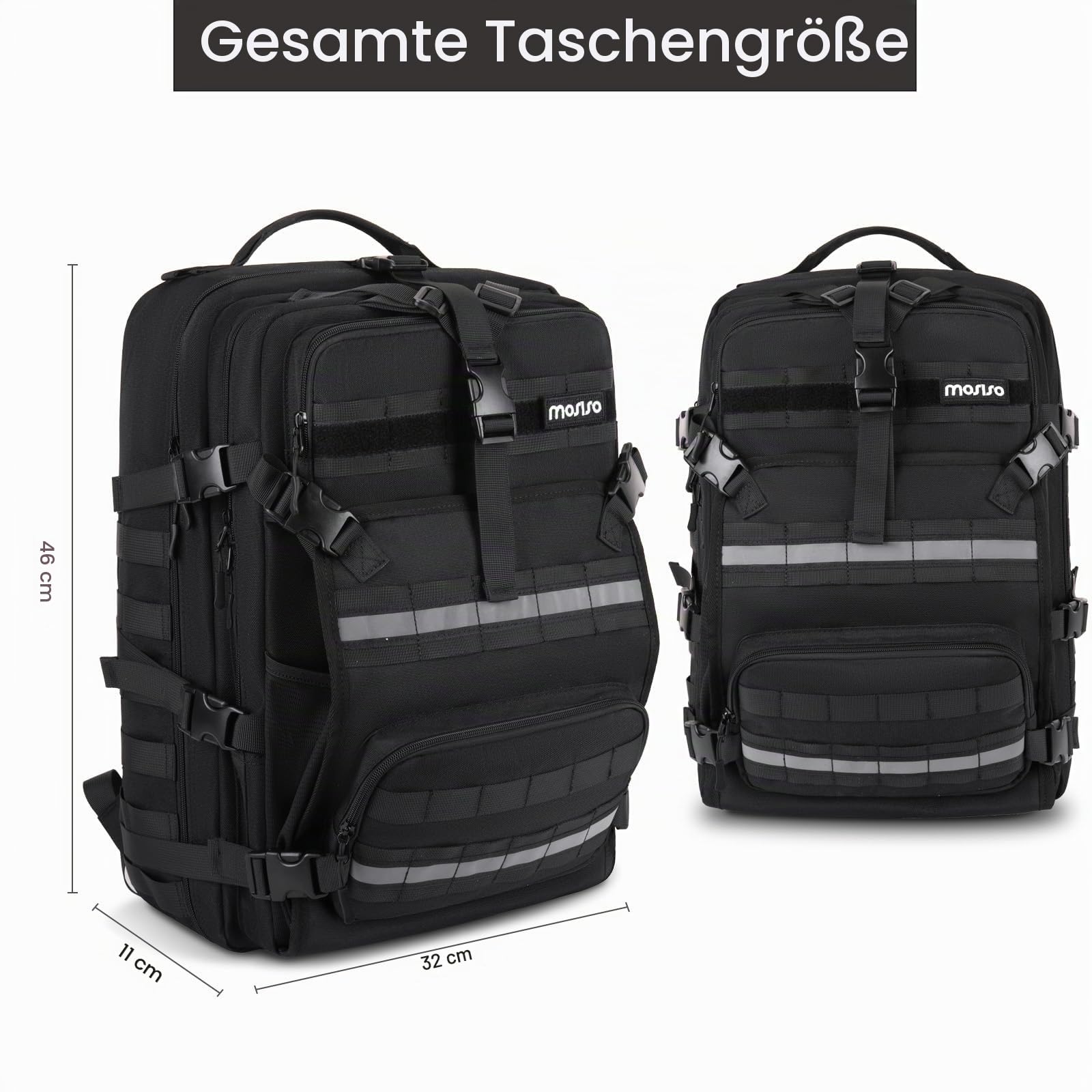 MOSISO Motorrad Rucksack Grosse Kapazität, Helmrucksack Anti-Diebstahl, Reflektierend, Helm Rucksack Laptopfach Mit USB-Ladeanschluss, Motorrad Rucksäcke Für Wandern Reisen Outdoor Arbei, Schwarz | Motorrad-Rucksäcke mit USB-Ladeanschluss und Laptopfach,