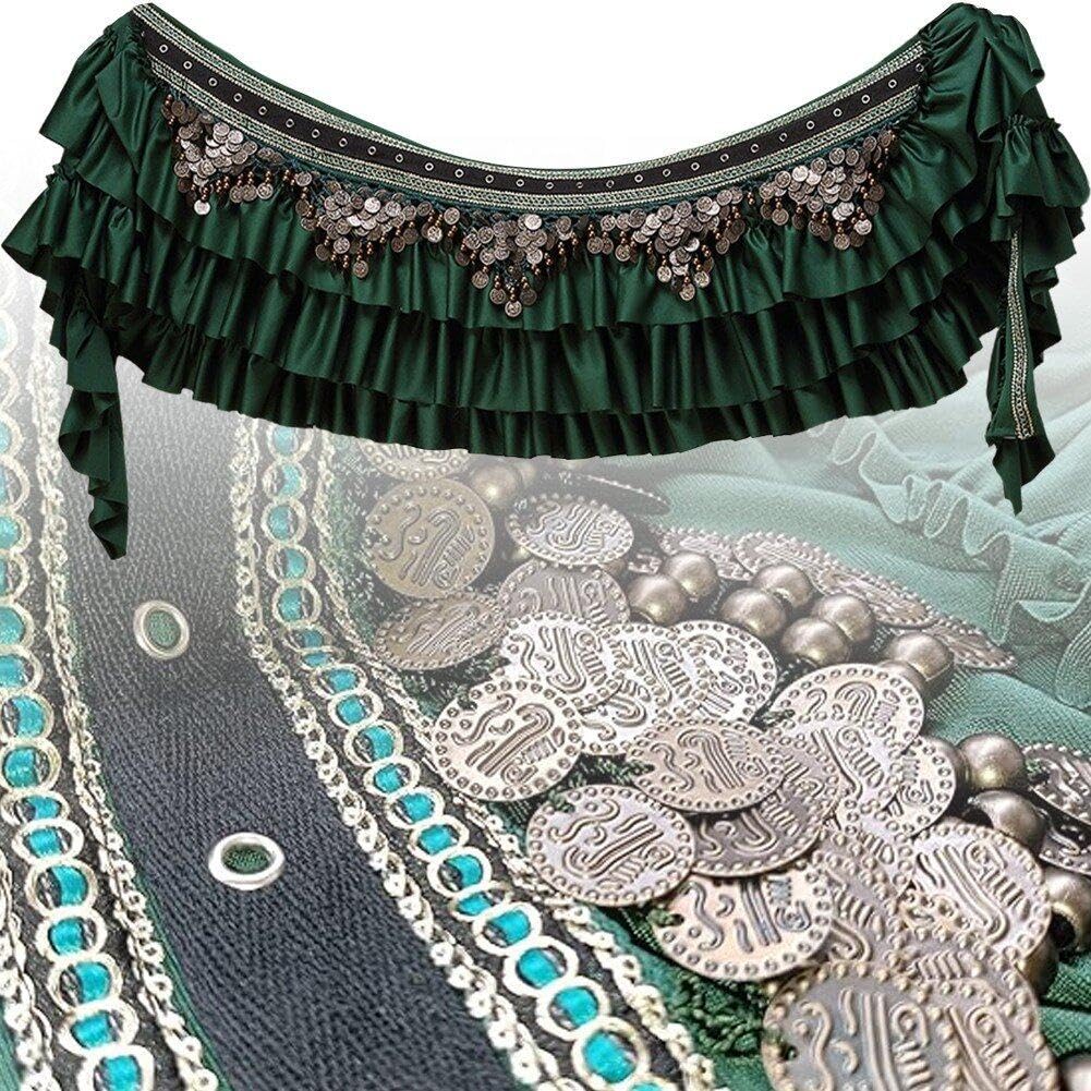 Sciarpa All'anca di Danza del Ventre in Raso retrò Gonna di Danza del Ventre Bling Cintura Avvolgente di Danza del Ventre con Moneta di Rame Pendente per