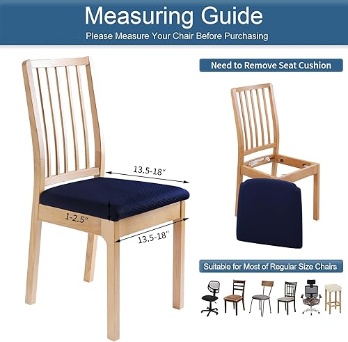 Miniatura 4 de smiry Juego de 2 fundas de asiento elásticas de tela jacquard para sillas de comedor, color azul marino