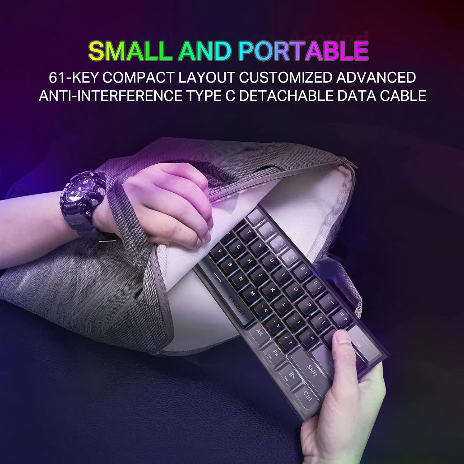 Portable 60% Mechanical Gaming Keyboard,18 Backlit Mini Keyboard, Small Ultra-Compact 61 Keys Wired Office Keyboards with Blue Switch, Anti-ghosting for PC/Mac Gamer Window Laptop (Black Grey)