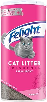 Felight Antibacterial Cat Litter Freshener Powder, Floral Peony Scent - Effective Odour Control, Longer Lasting Freshness, Made in the UK 300ml