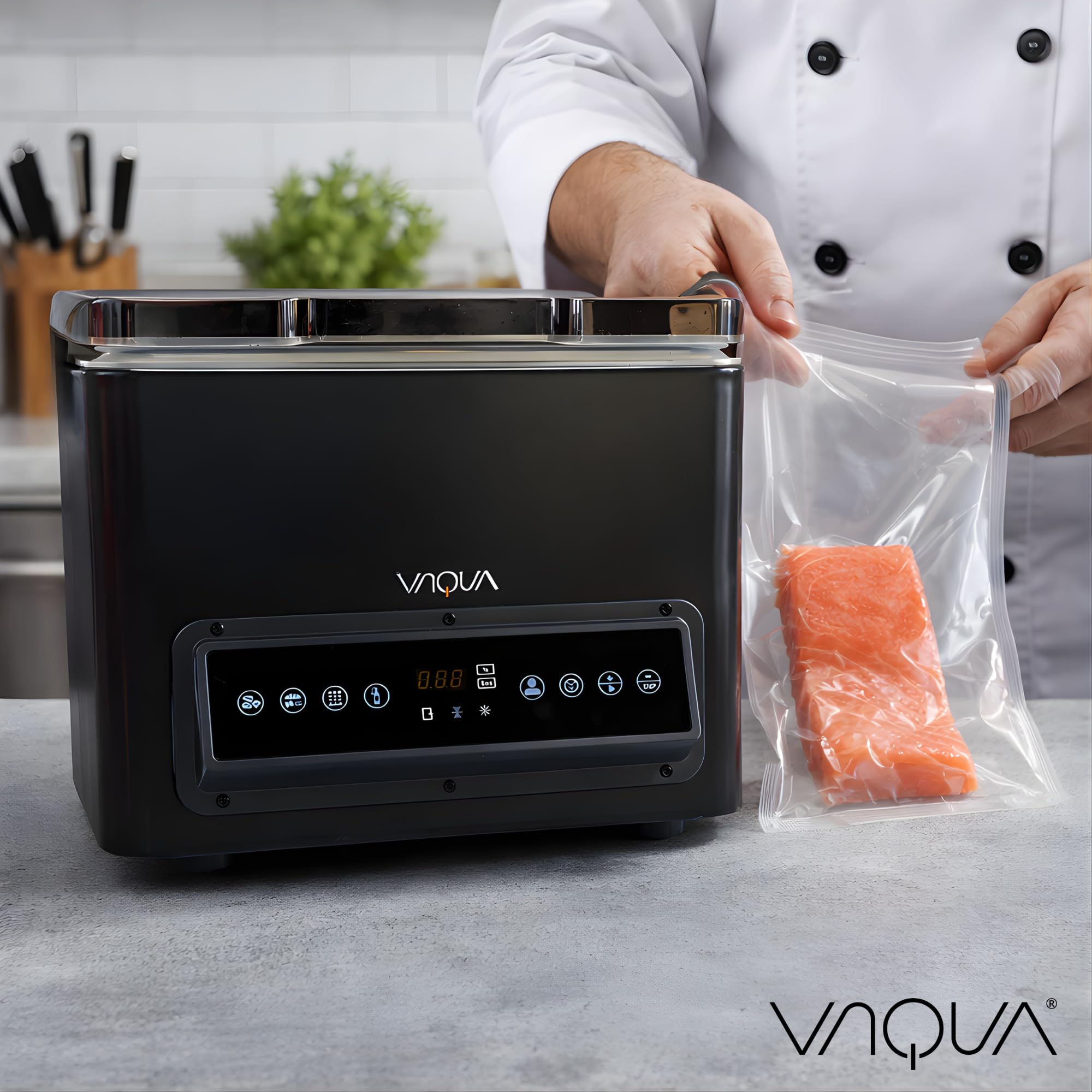 Macchina Sottovuoto a Campana VAQUA – Vacuum Chamber Sealer in Acciaio – Ideale per Carne, Pesce e Preparazioni Sous Vide – 350×240×445 mm - 25 buste omaggio