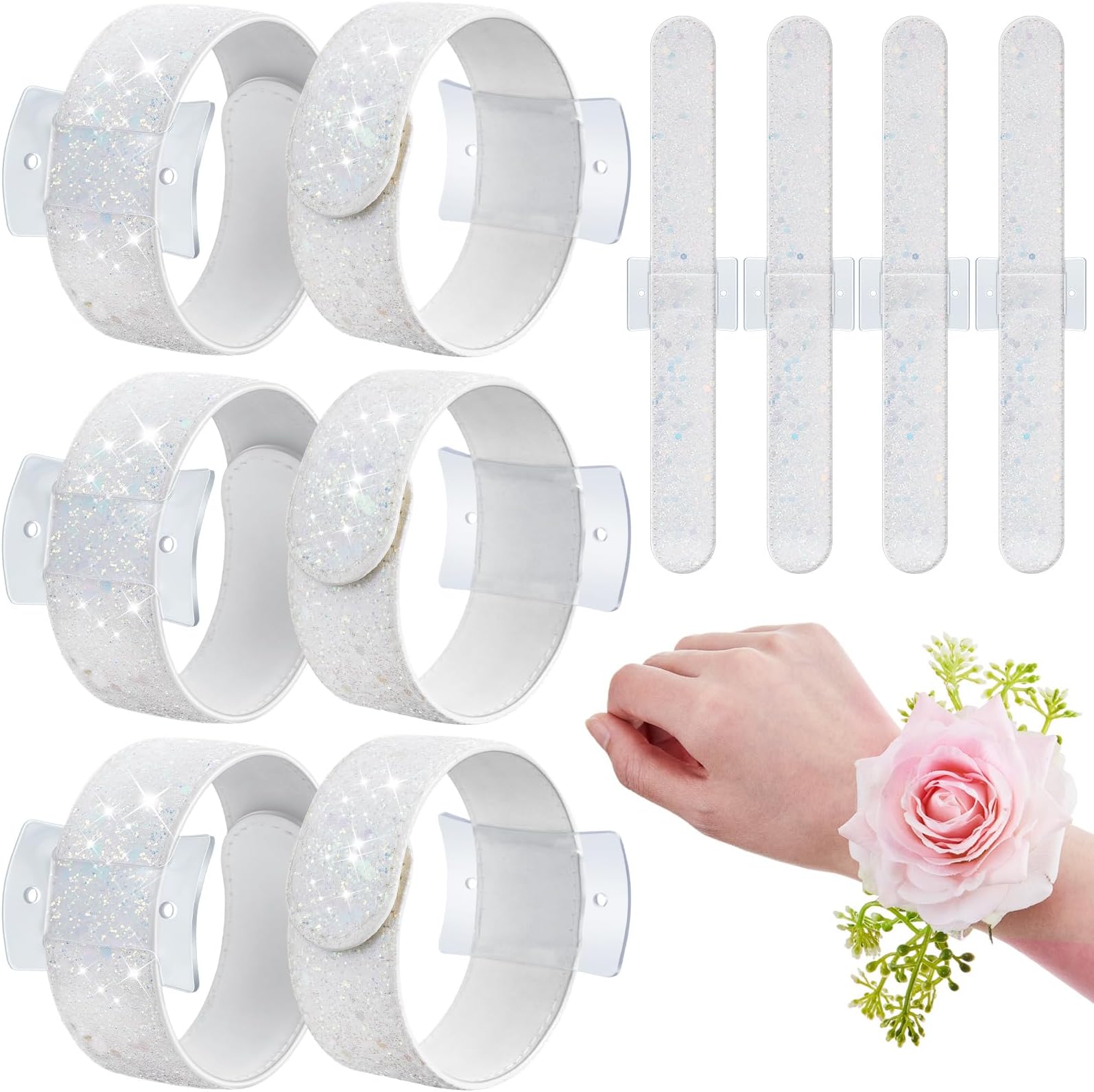 Relaxgiant 6 Pieces Slaplet Wrist Corsage Bracelets Wristlet Band Floral Corsage Slaplets Wedding Bracelets DIY Wrist Accessories for Bridesmaid Bridal Shower Party Prom, 8.9 x 1 inches / 22.5 x 2.5
