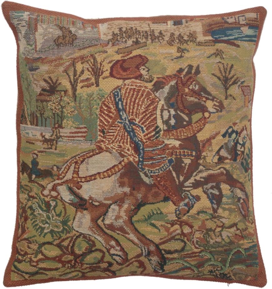 Charlotte Home Furnishings Vieux Brussels Decorative Tapestry Pillow Cover 16” x 16” – Medieval Inspired European Cushion Cover for Sofa, Couch, or Bed | Vintage Jacquard Woven Throw Pillow Cover