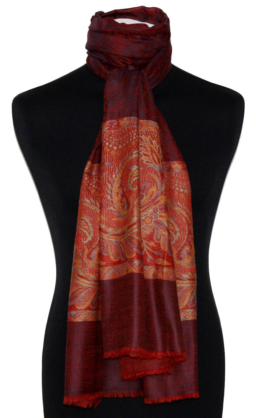 Lorenzo Cana Pashmina kaszmirowy szal damski 100% kaszmir żakardowy tkany wzór paisley szal szal kaszmirowy kaszmirowy pashmina 78502, ciemnoczerwony, 70 x 200 cm