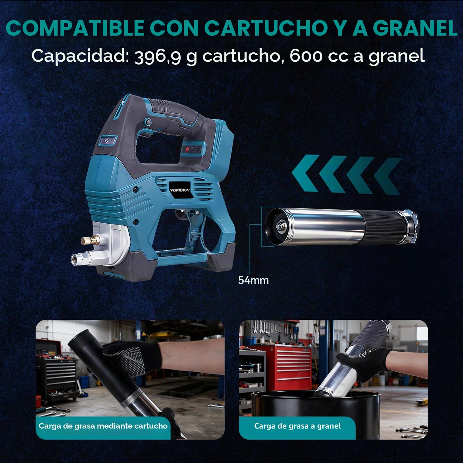 Yofidra Engrasadora Batería Kit, Pistola Engrasadora Sin Escobillas con 2 Baterías de 3.0 Ah, 12,000 PSI, Caudal de 170 ml/min, 3 Niveles, Eficiente para Tractores, Camiones y Maquinaria