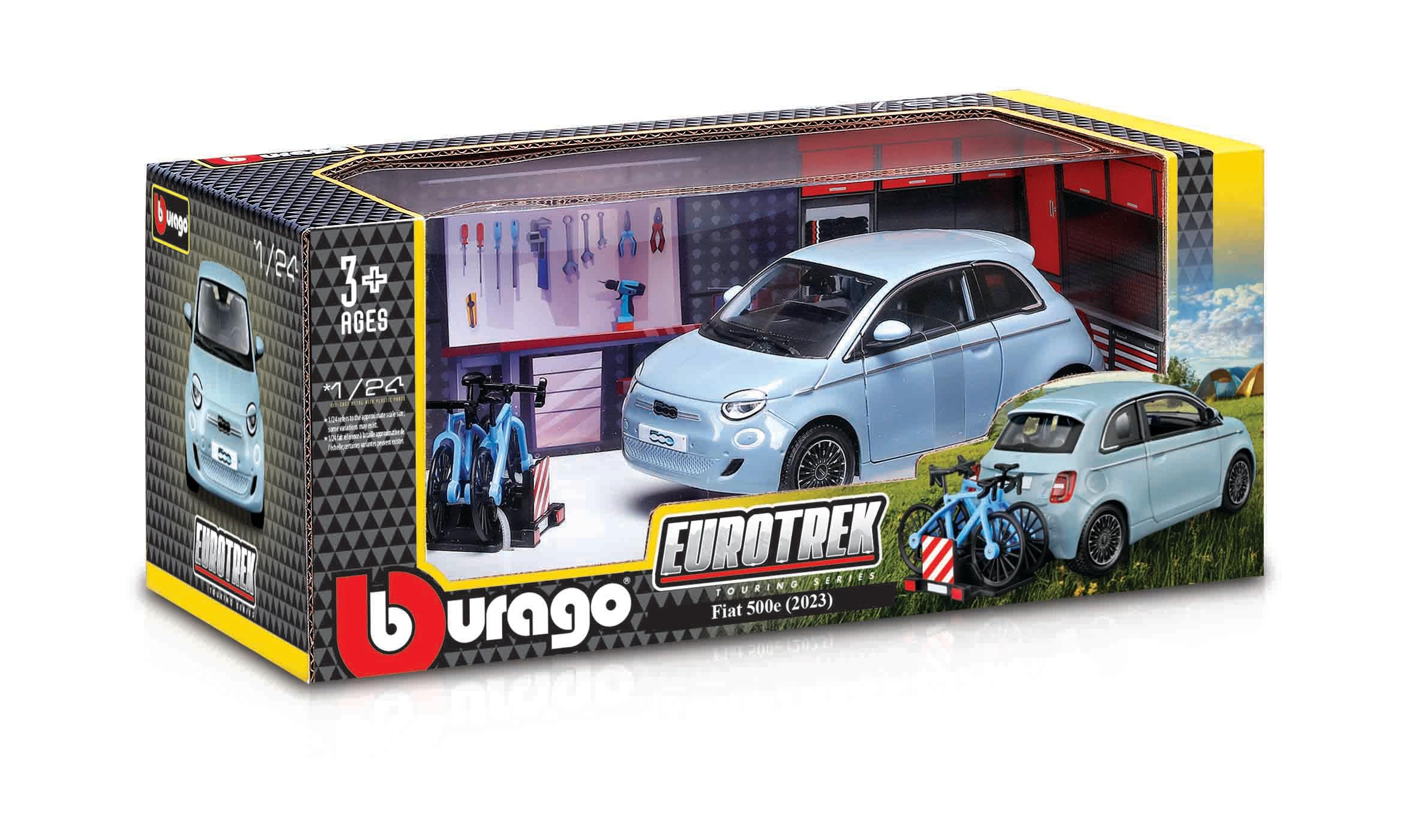 1:24 FIAT 500E EUROTREK WITH BIKE RACK LIGHT BLUE
