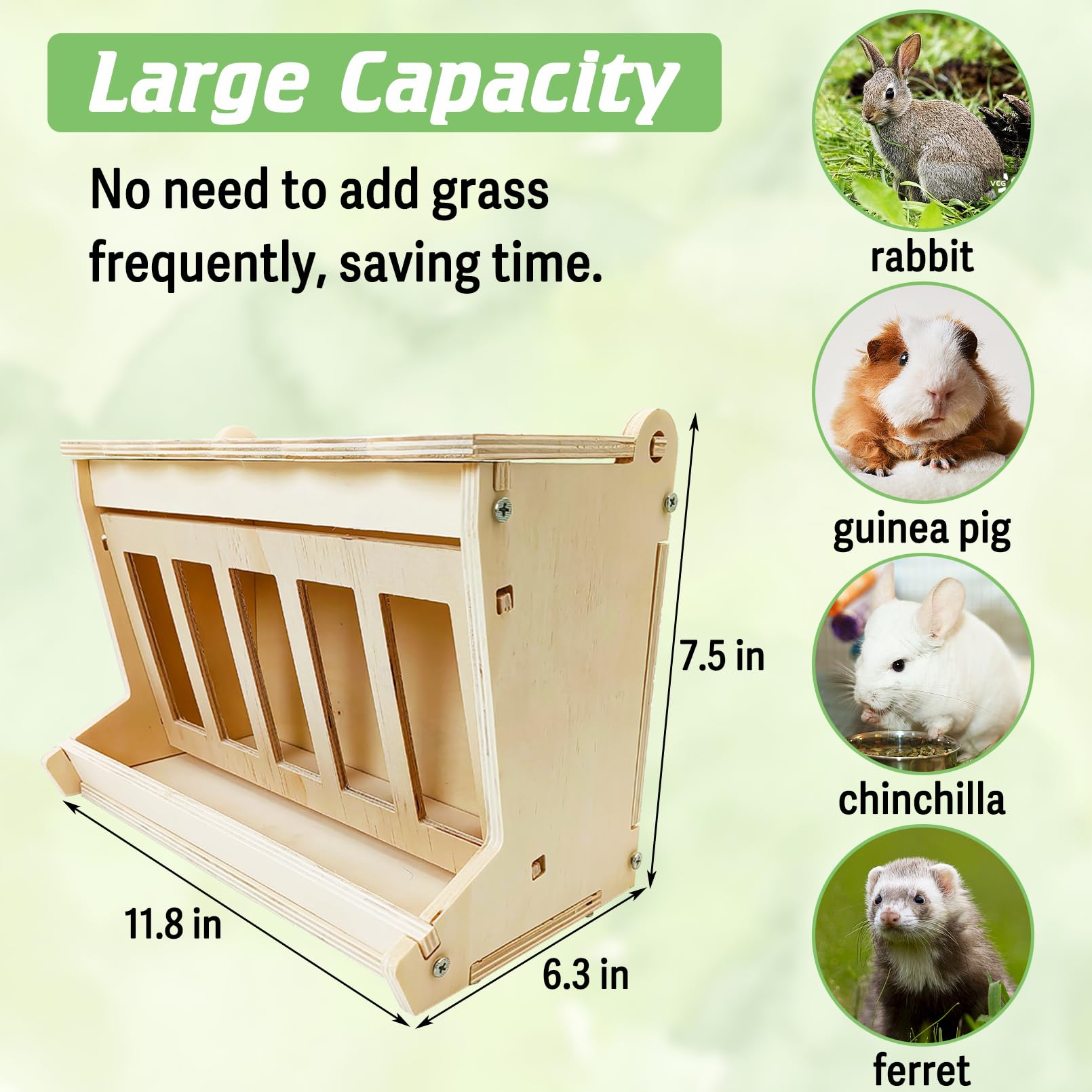 kathson Rabbit Hay Feeder Wooden Bunny Hay Rack Guinea Pig Hay Holder Chinchilla Hay Manger for Hamster Ferrets and Other Small Animals - image 2
