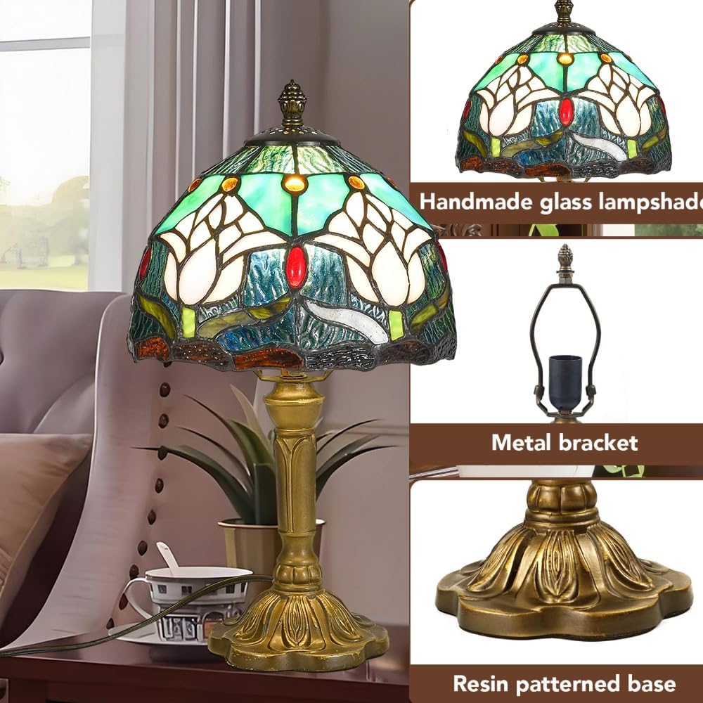 Stained Glass Table Lamp,Tiffany Style Table Lamp-8inch,Decor Vintage Handcrafted Design for Living Room Bedroom, Unique Gift for Home Decor Lovers (Tulip)