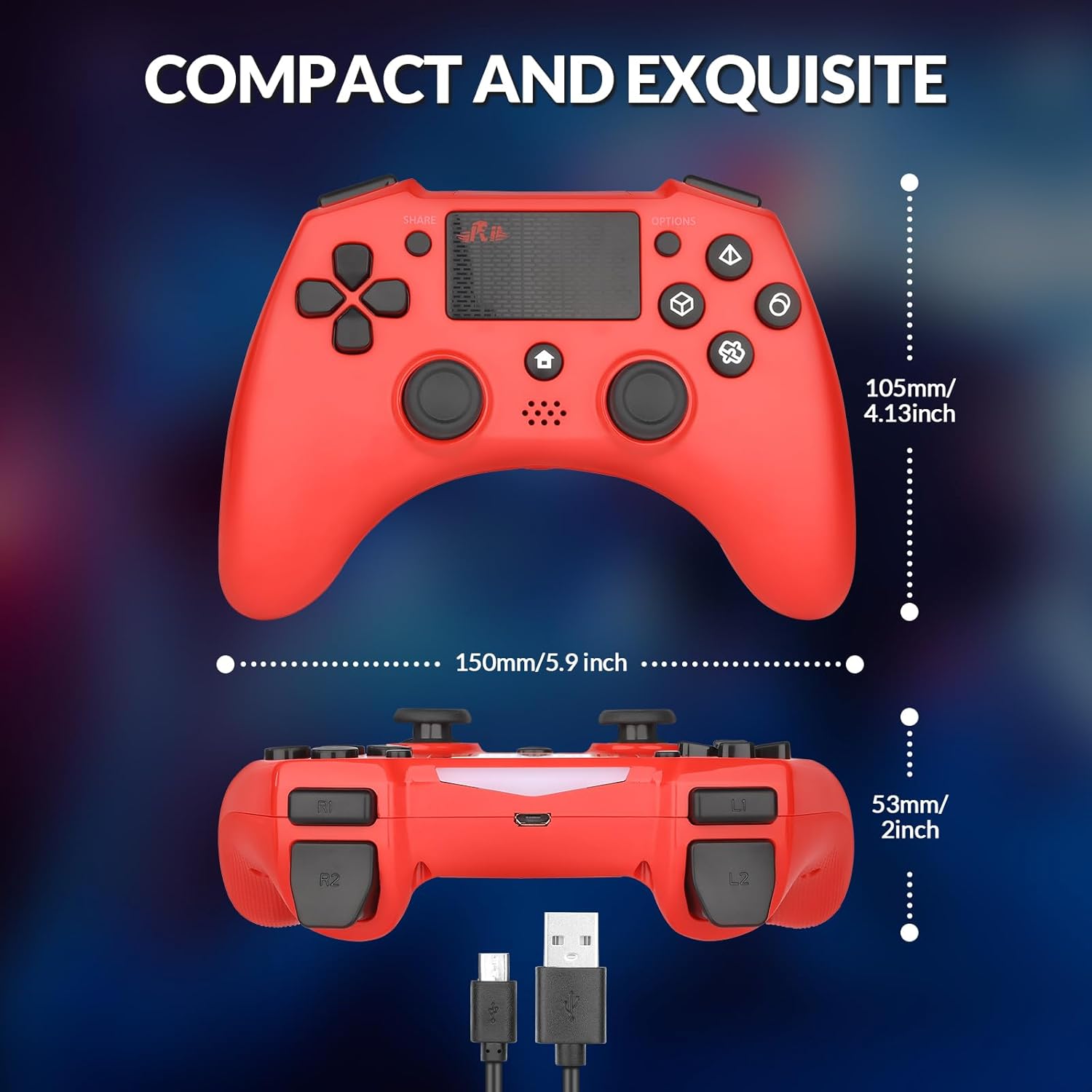 Rii GP700 Wireless Gaming Bluetooth Controller for PS4/Android/Windows, With 3.5mm Audio Jack，Speaker, Game Joystick Gamepad Wireless/Wired(Red)
