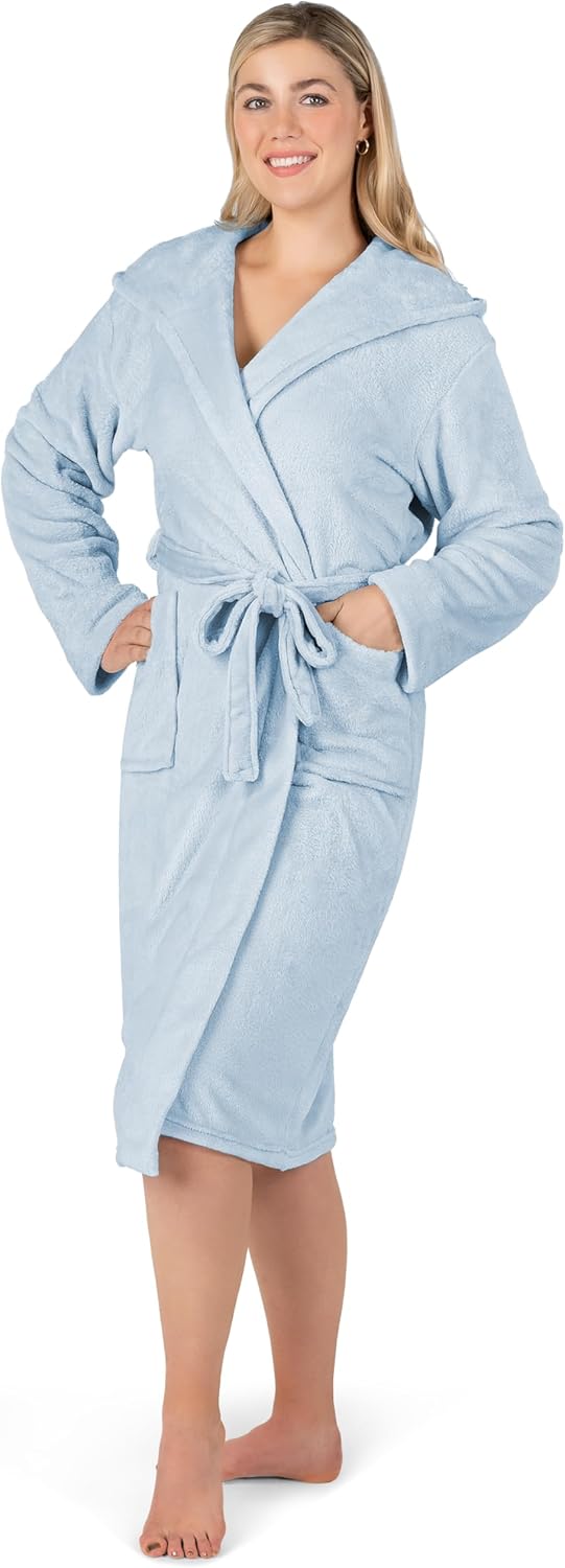 PAVILIA Women Robe with Hood, Fleece Fluffy Soft Long Hooded Robe, Plush Fuzzy Cozy Warm Bathrobe Shower Spa - Image 8
