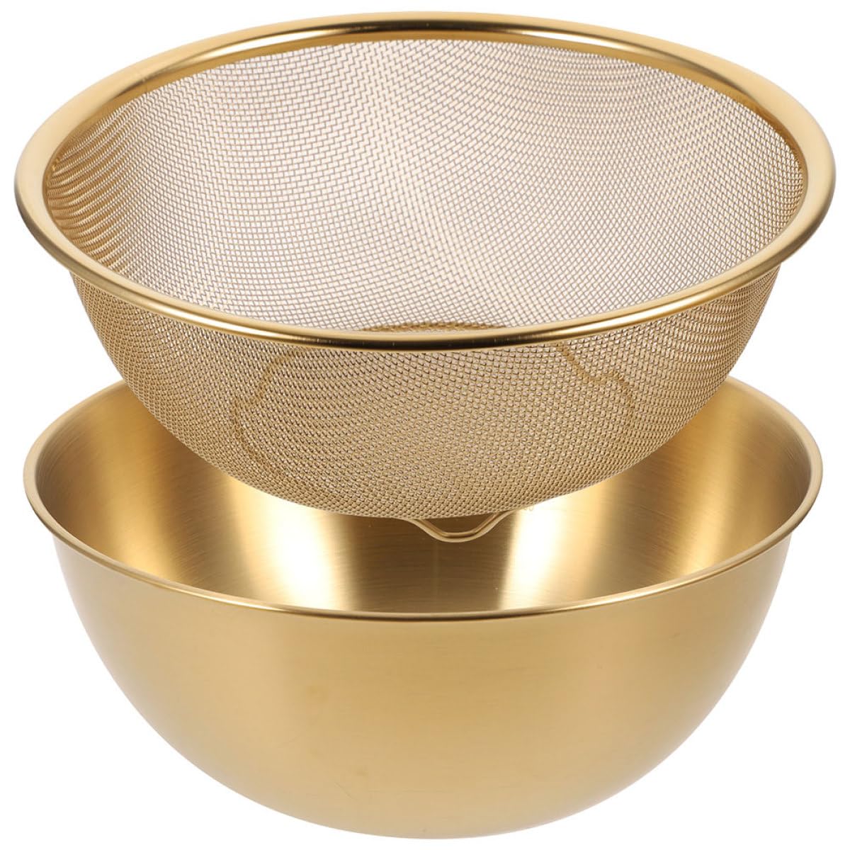 Hohopeti Escurridor de Arroz y Colador de Acero Inoxidable 24 CM Cesta de Malla Fina Dorada 2 Piezas para Lavar Verduras y Frutas Cedazo Multifuncional Base Antideslizante para Cocina