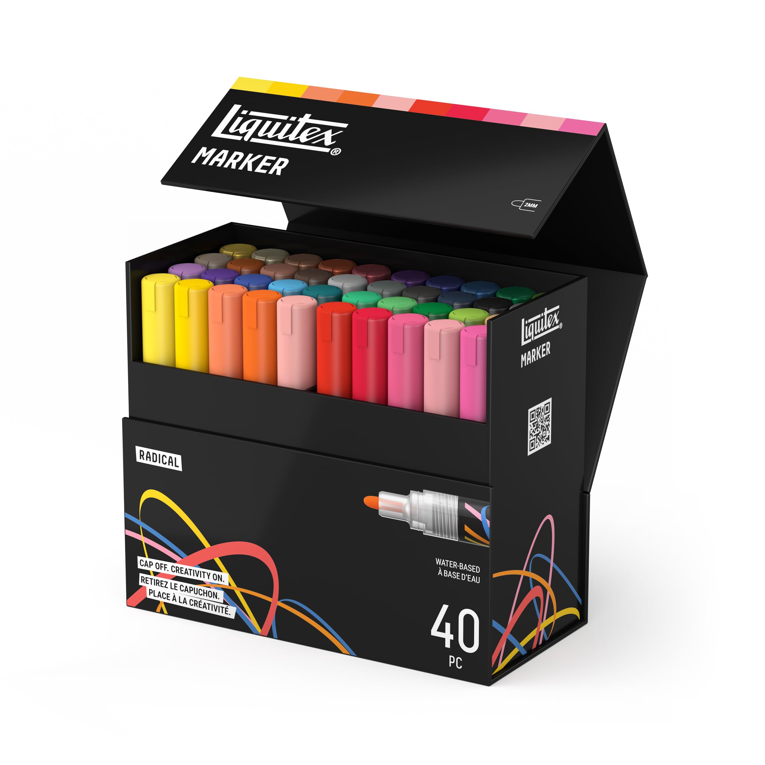 Liquitex 3699490 Marker multisuperficie con punte durevoli e base ad acqua a rapida asciugatura - colori vivaci su tela, legno, vetro, tessuti e molto altro - Set Radicali, 40 x 2 mm