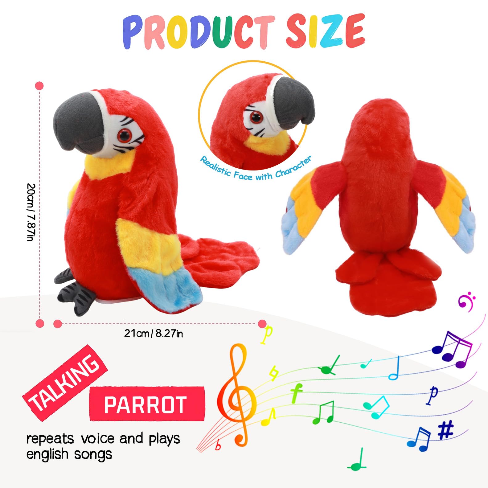 JSMTKJ Perroquet Parlant en Peluche Mignon Jouet en Peluche Electrique Peut | Jouer chansons Répétez Ce Que Vous Dites Poupée Enregistrement Interactive Cadeau pour Enfants et Bébés JSMTKJ Perroquet Parlant en Peluche Mignon Jouet en Peluche Electrique Peut | Jouer chansons Répétez Ce Que Vous Dites Poupée Enregistrement Interactive Cadeau pour Enfants et Bébés