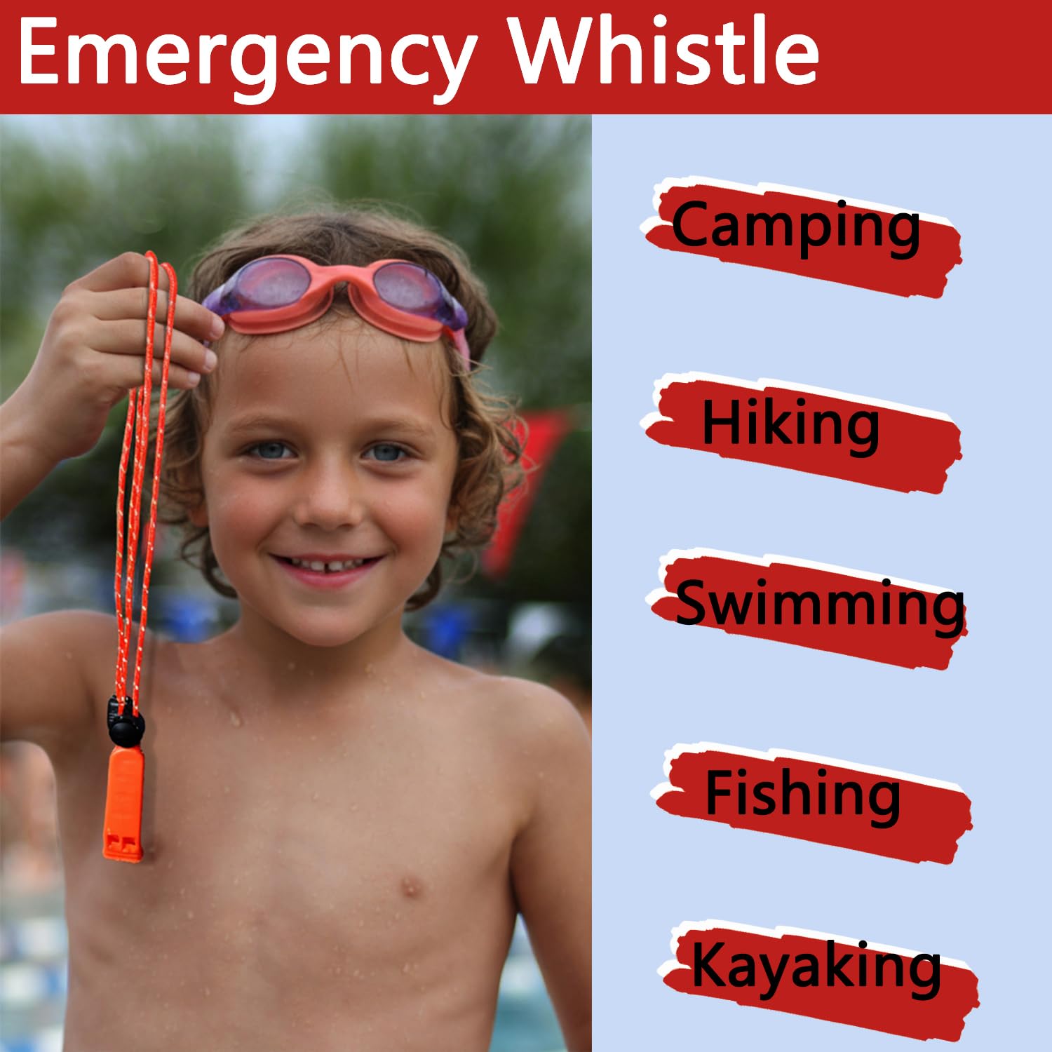 Amzonly Silbato de emergencia, silbato de seguridad de 120 db, para supervivencia, para camping, senderismo, caza, barco, pesca, chaleco salvavidas, señalización de rescate, para niños, color rojo,