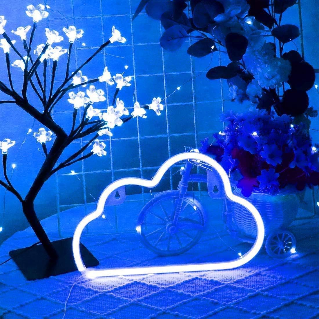 OHLGT LED Neon Light, Neon Sign Blue Cloud for Wall Decor, Battery and USB Operated Neon Decorative Lights for The Home, Kids Bedroom, Bar, Party, Wedding, Christmas, Halloween, Valentine's Day