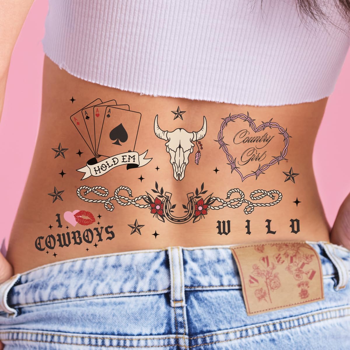 xo, Fetti 38pc Realistic Western Temporary Tattoos | Rodeo Party Favors