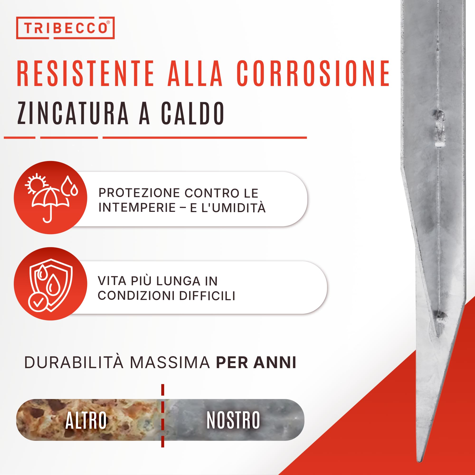 TRIBECCO Ancoraggio a terra per altalena, lunghezza totale 445 mm, ancoraggio a terra per stabilizzazione, torri da gioco, altalene, picchetti per tende, casette dagioco