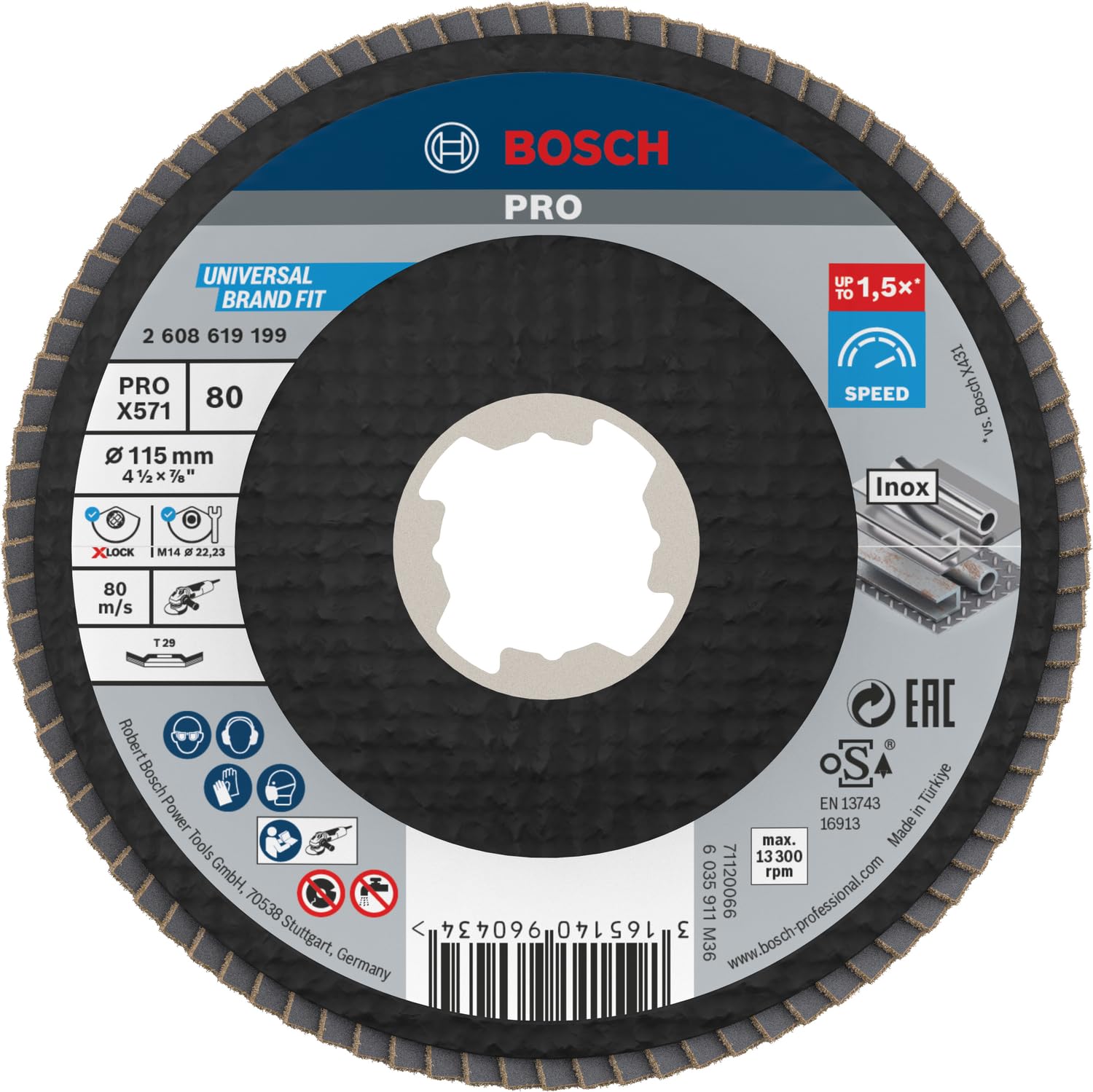 Bosch Professional 1X Angled Flap Disc Best (For Metal, X-Lock, X571, Diameter 115 Mm, Grit Size K80, Accessories For Angle Grinders)