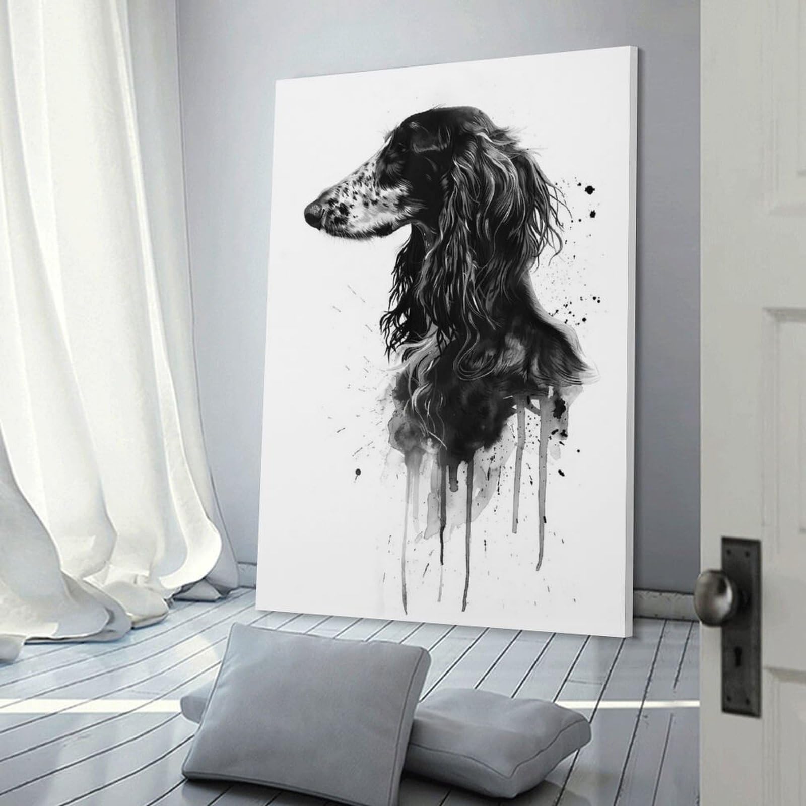Junmoney Afghan Hound Watercolor Canvas Wall Decor 08x12inch(20x30cm), for Calm Bedrooms, Home Corners Or Flats, An Easy Wall Refresh for Bedrooms