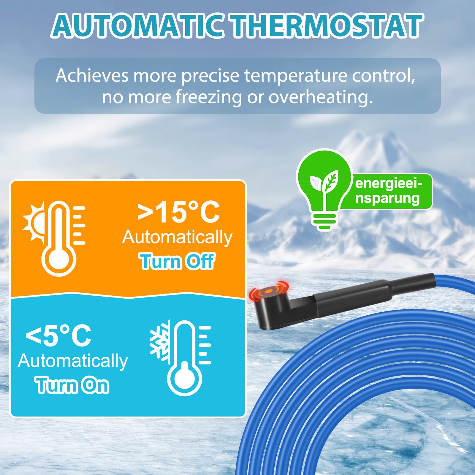 Cavo Riscaldante Antigelo per Tubi,Ci-Fotto Cavo Scaldante Autoregolante 6M Termostato Integrato per Proteggere Tubature dell'acqua,Tubature Domestiche in Metallo/Plastica,Scarichi e Lavandini (15W/M)