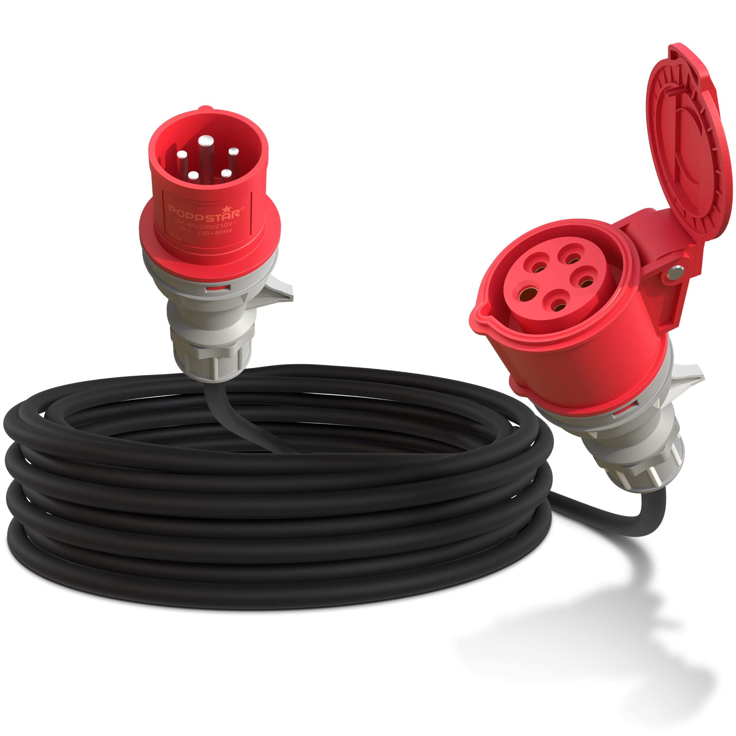 Poppstar Cavo di prolunga per corrente 10m (CEE 16A 5 poli, 400V, IP44, H07RN-F 5G1,5, spina e presa)