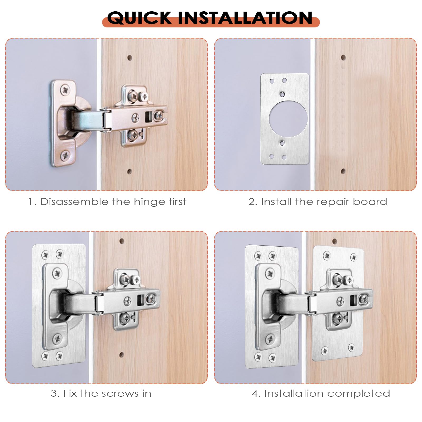 12 Piezas Placa Reparación Bisagras Cocina, Inoxidable Bisagras Puertas Cocina con Tornillos de Fijación, Armario Bisagra Artefacto Reparación para de Madera Muebles, Gabinete, Cajón, Ventana