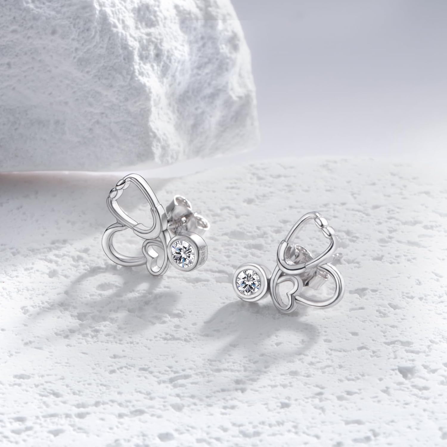 Birthstone Nurse Stethoscope Stud Earrings 925 Sterling Silver Medical Assistant Gift for Women Registered Nurse Doctor 12 Month Birthstone Stethoscope Stud Earrings Medical Student Graduation Birthday Jewelry Gift Nurse Week Jewelry Gifts - Image 3