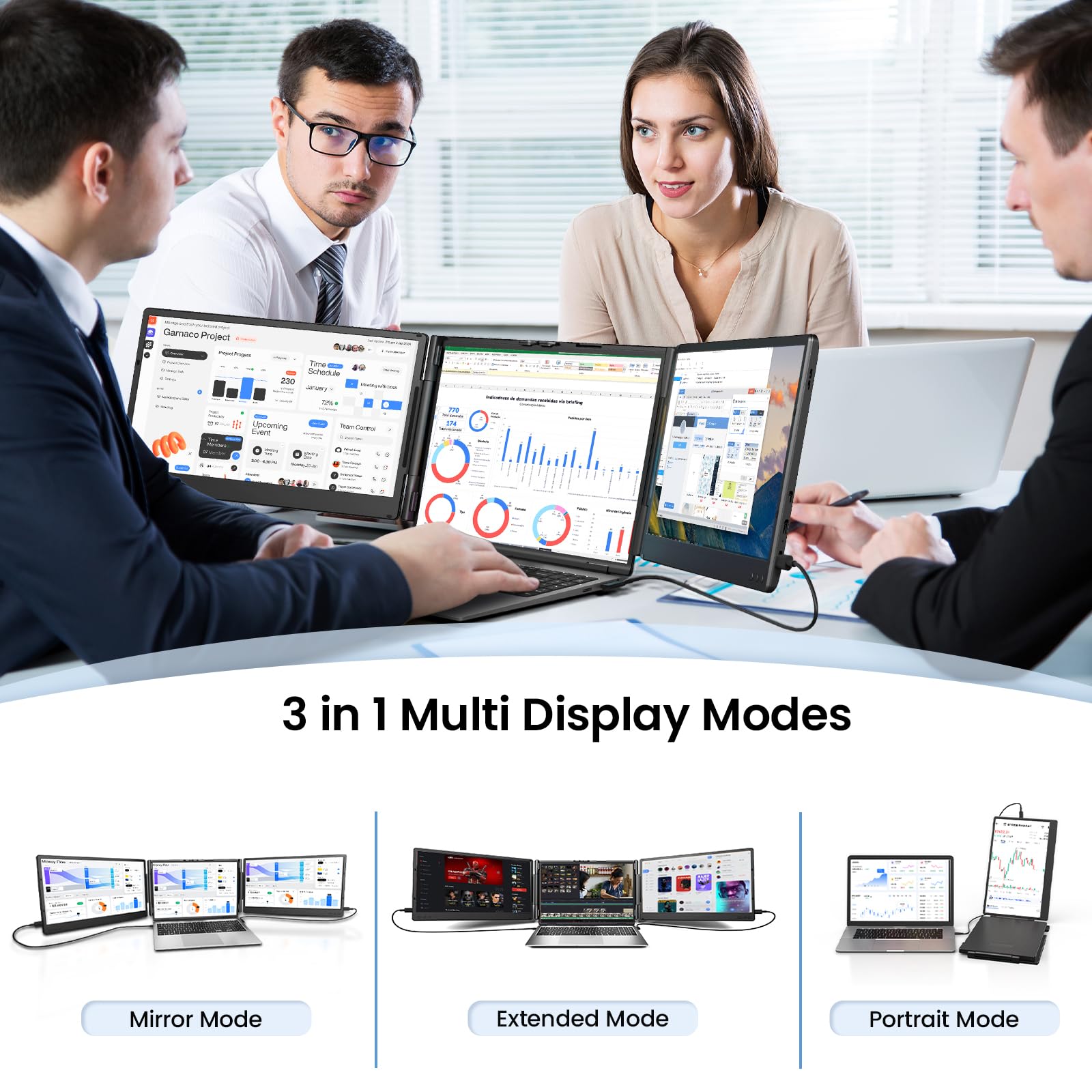 Extension d'écran d'ordinateur portable 14" 1080p triple moniteur portable
