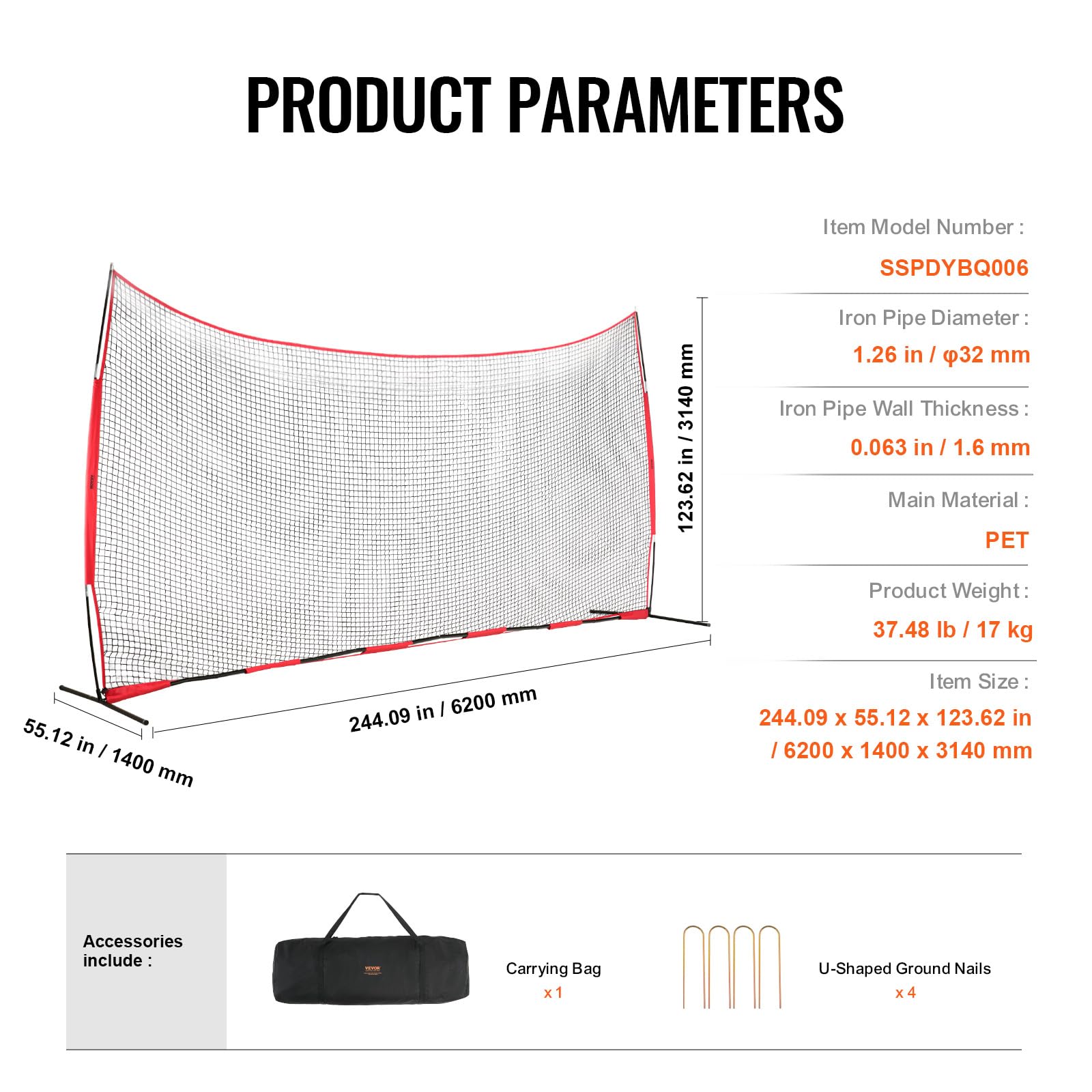 VEVOR Barricade - Red de Barrera Deportiva para Pelotas, Equipo de práctica portátil con Bolsa de Transporte, Pantalla de protección para béisbol, sóftbol, Lacrosse, fútbol, Hockey, Entrenamiento,