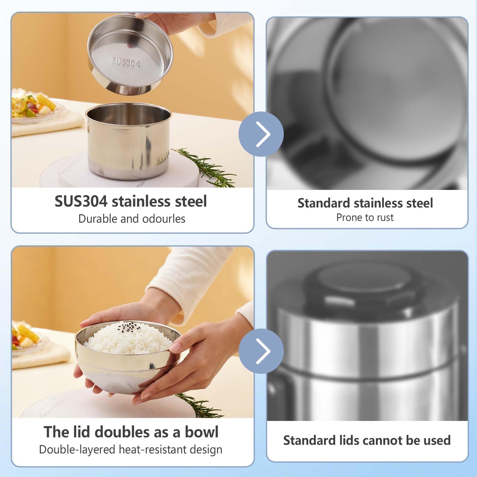 Gran Tarro de Alimentos Portátil de Acero Inoxidable al Vacío 1,7 L, 3 Niveles Apilables Bento Lunch Box, Hermético y Apto para Lavavajillas, Aislamiento 6h para Trabajo, Picnic, Camping, Verde