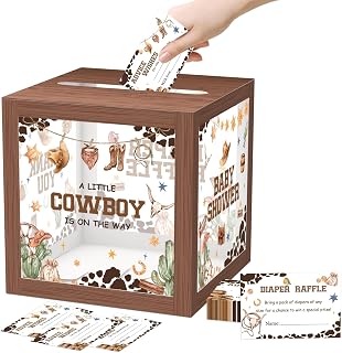 51Pcs Cowboy Baby Shower Diaper Raffle Box with 50 Tickets, A Little Cowboy Is On The Way Diaper Raffle Game Box for Gender Reveal Party Decoration