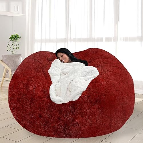Miniatura 44 de Puf para adultos y niños sin relleno, funda redonda suave de gran tamaño para puf gigante, sillón de descanso, sofá perezoso, almacenamiento de Azul