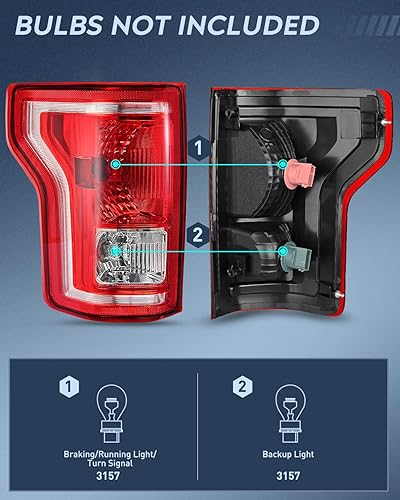 Miniatura 2 de Nilight Conjunto de luz trasera compatible con Ford F150 F-150 2015 2016 2017 de repuesto de lámpara trasera estilo OE con bombillas y arnés lateral