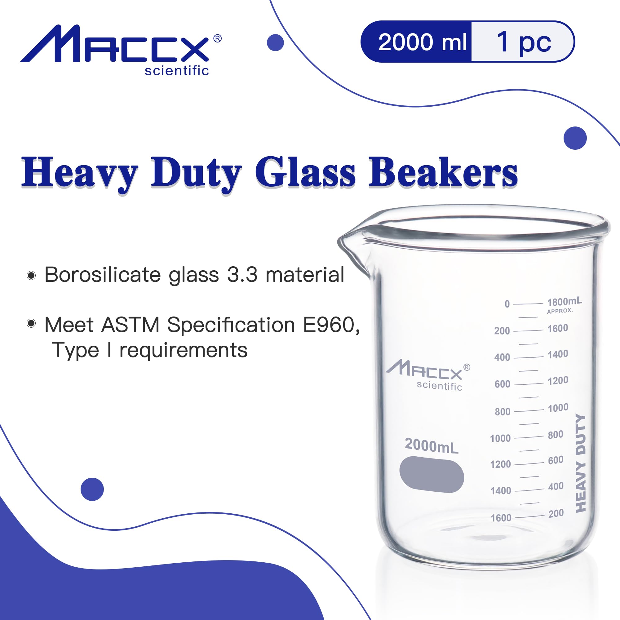 67.6oz(2000ml) Sturdy Glass Beaker, Heavy-Duty 2L Lab Beakers,3.3 Borosilicate Griffin Low Form with Printed Graduation, BKL2K0-001 — Amazon image 2