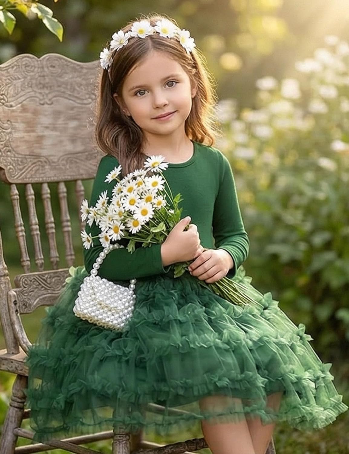 Arshiner Toddler Tutu Dress Girls Long Sleeve Fall Winter Ruffle Tiered Holiday Party Tulle Dresses - Image 3