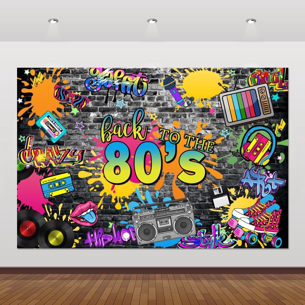 80s Backdrop for Parties Hip Hop Rock Music Disco Birthday Party Photo Backdrops Retro Graffiti Brick Wall Background Photoshoot Photo Booth Back to