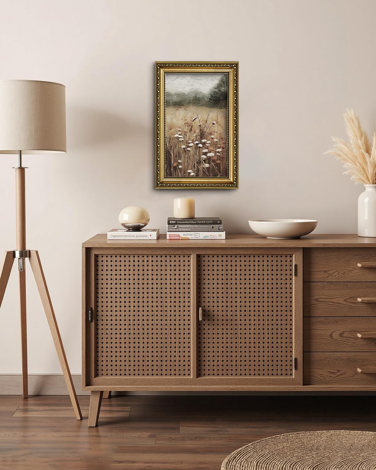 AIMAILON Golden Wall Art Framed for Living Room, Vintage Fall Landscape Wall Picture Decor Prints, Botanical Home Decor Framed Artwork, Bedroom, Kitchen, Bathroom, Office, Hotel, Resturant 12x18