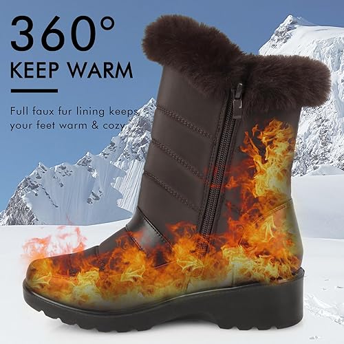 Miniatura 4 de Viapipa Womens Winter Snow Boots Waterproof Mid Calf Boots Outdoor Warm Fur Lined Anti Slip Zipper Comfortable Boot for Women