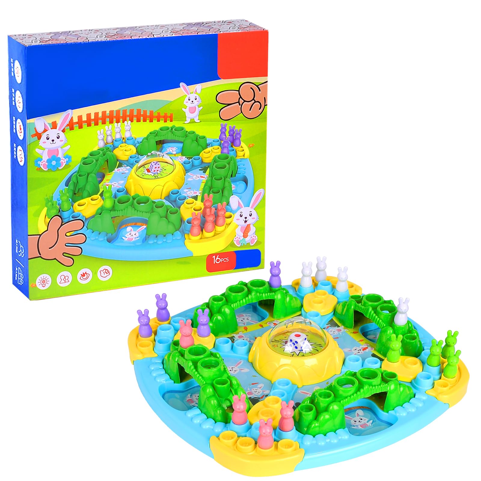 Frustration Board Game, Ludo Game Board, Race Across the World Board Game, Race to Base Traditional Family Board Game, Rabbit Flying Chess Set Gift for Kids Adults(A)