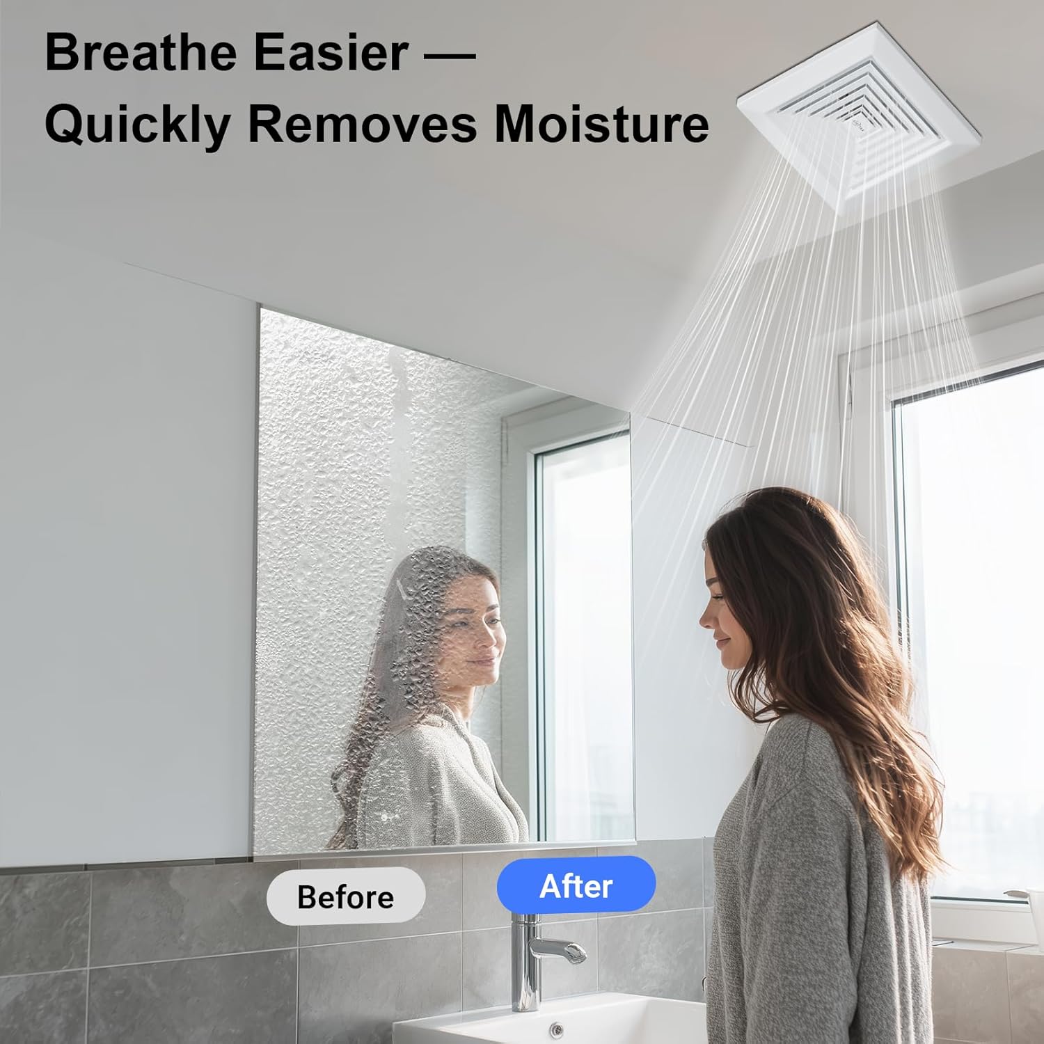 10 Inch Panel Bathroom Exhaust Fan, 77 CFM 1.1 Sones Quiet Ceiling Mount Exhaust Fan, 4'' Duct Square Bathroom Vent Fan for Home/Bath/Garage/Office, 25W, 8.3 x 8.3'' Mount, White