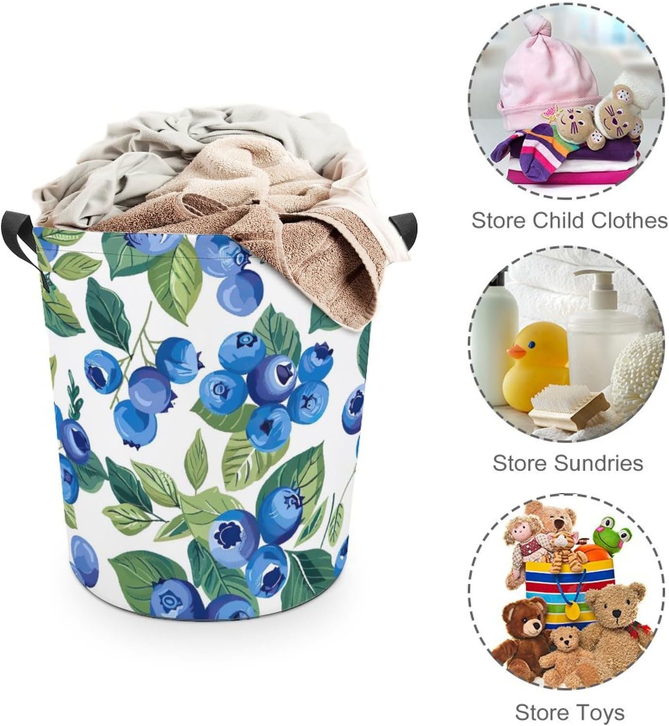 Blueberries Pattern Foldable Laundry Hamper with Handles, Waterproof Oxford Cloth Basket, Collapsible Storage for Bathroom Bedroom Dorm image 3
