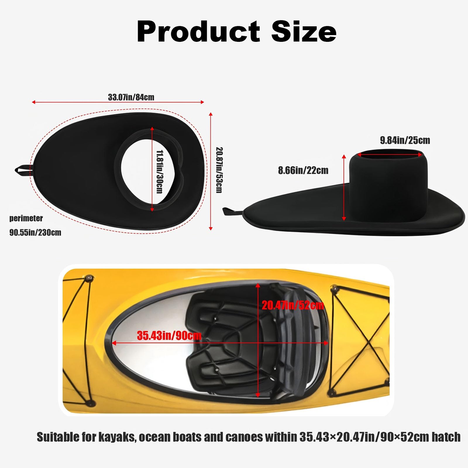 Protector antisalpicaduras ajustable de neopreno, cubierta impermeable para kayak y cabina de hasta 90 x 52 cm, cintura elástica, protección para raquetas de remo, accesorios para kayak