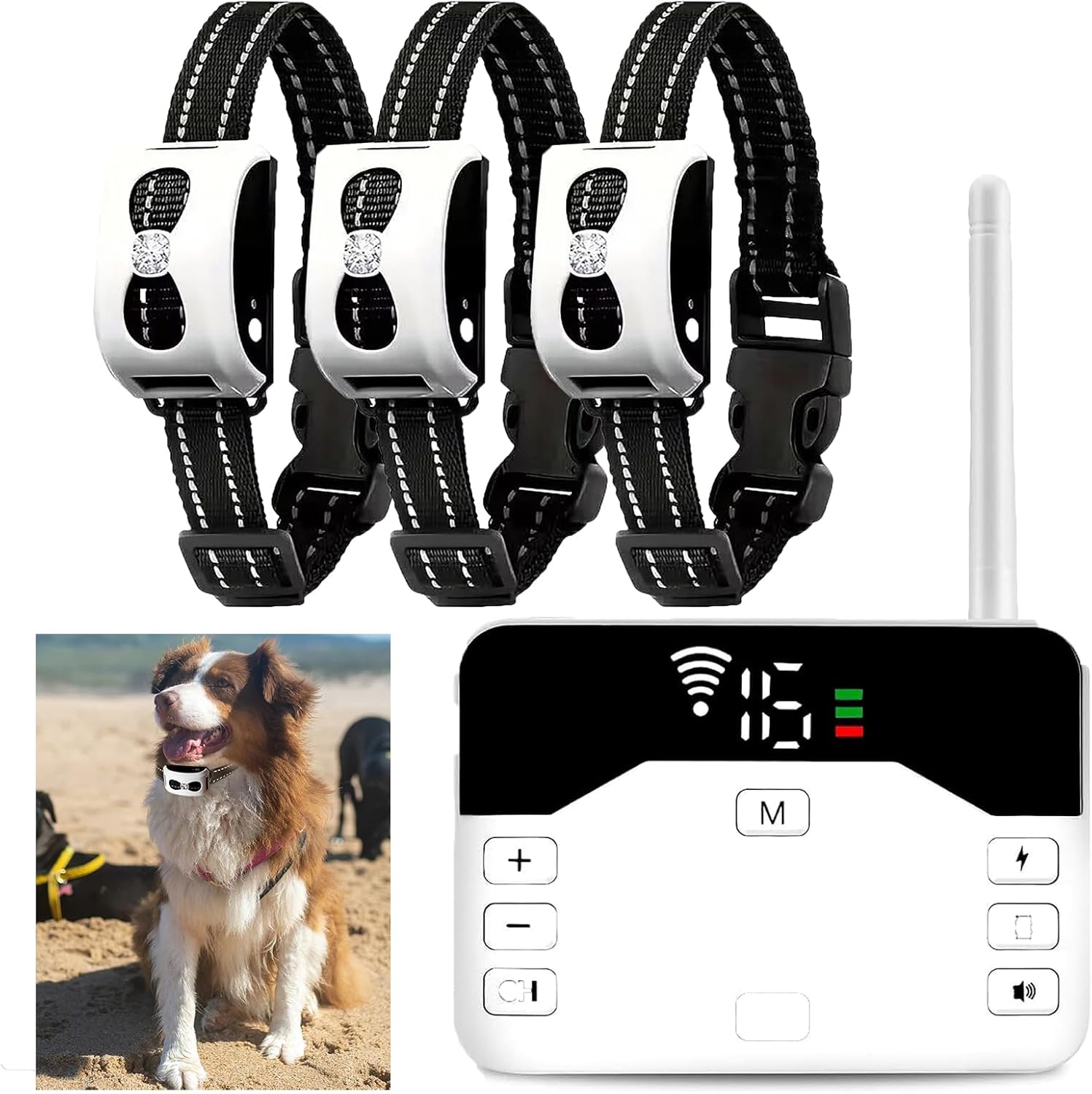 Wireless Dog Fence & Electric Dog Training 2 in 1, Dog Boundary Containment System with Remote, Tone/Static Correction, Waterproof Rechargeable Collar Receiver, Harmless for All Dogs,for3dogs