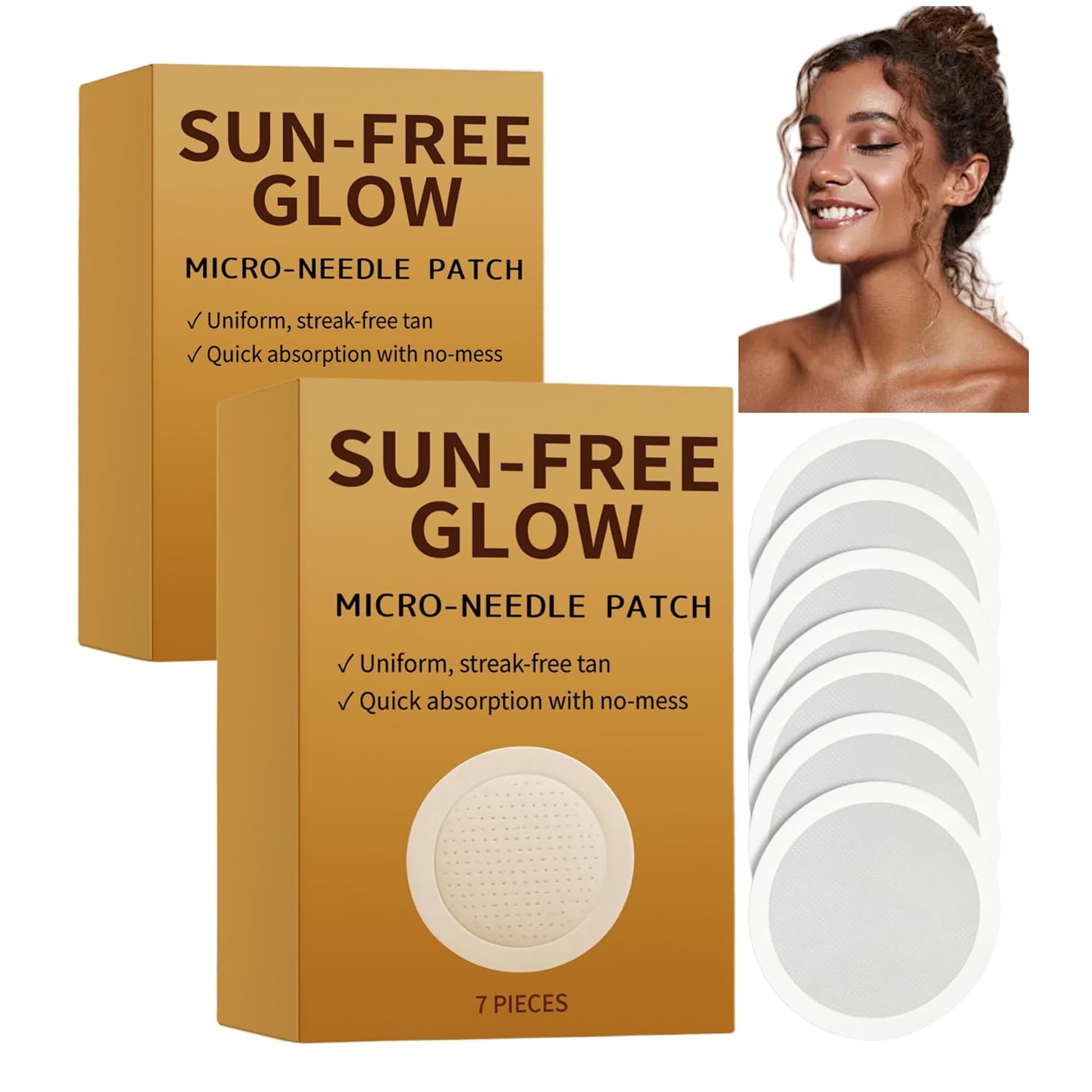 Sun Free Glow Microneedle Patch, Sunless Tanning Micro-Needle Patches, Long-Lasting Face Tan Dots, Streak-Free Self-Tan for All-Day Glow, 14 Counts (2 Pack)
