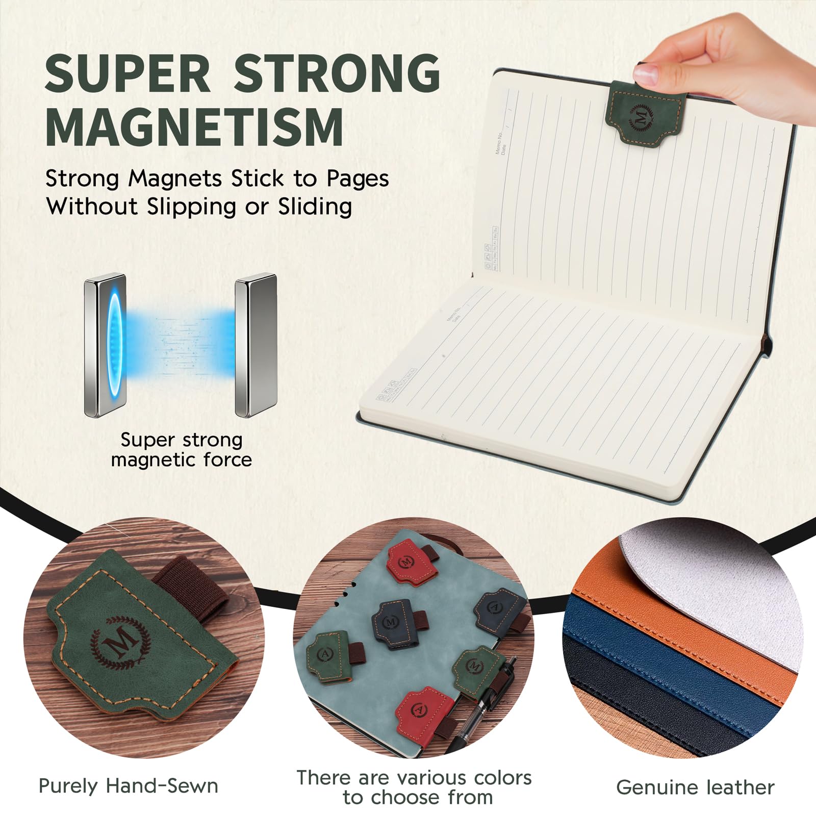 Marcapáginas de Cuero Magnético Personalizado con Inicial, Separador de Libros con Soporte para Bolígrafo, Estilo Retro, Regalo para Lectores (Azul, A)