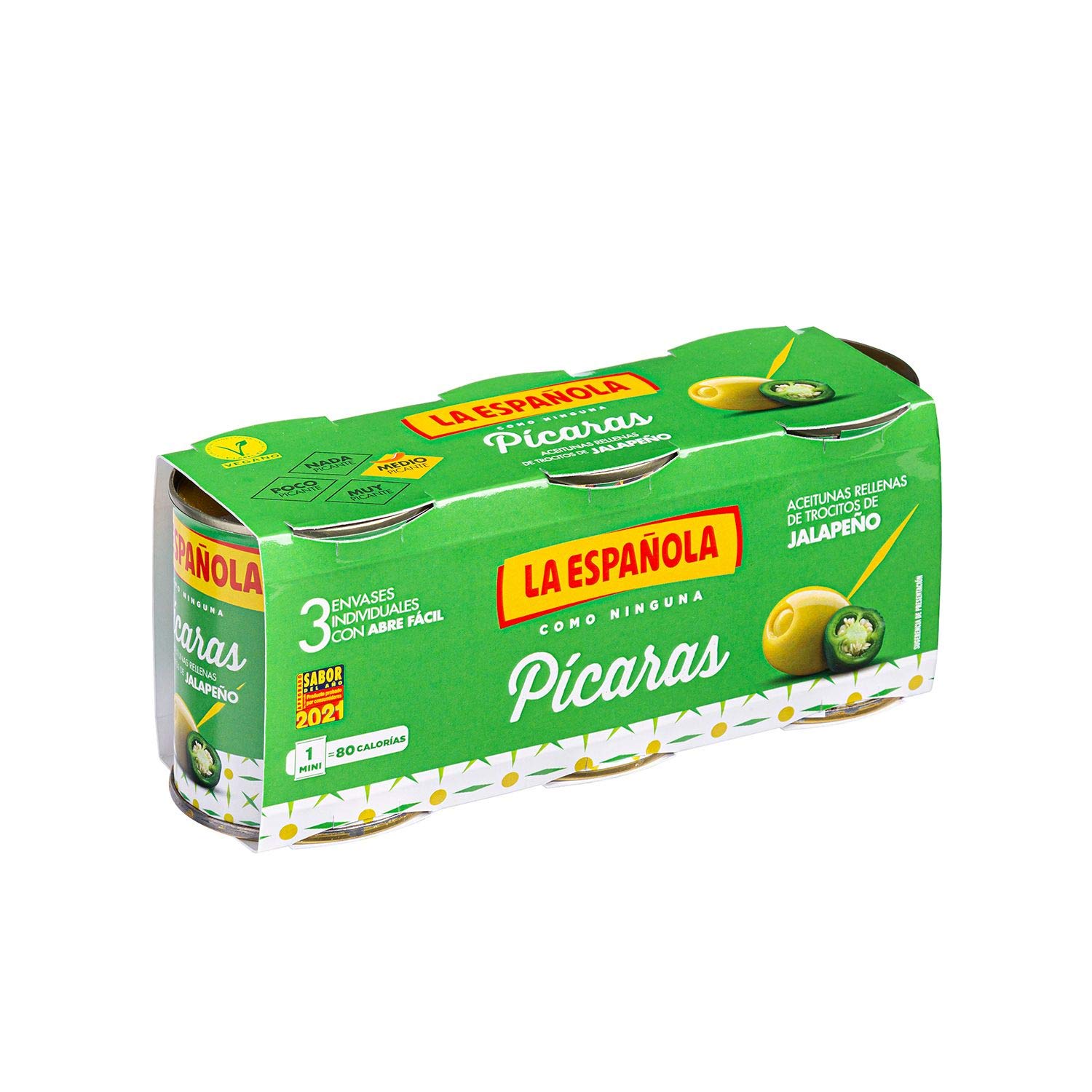 Pack 8. Tripack Mini-bar Aceitunas R. Jalapeños La Española PICARAS